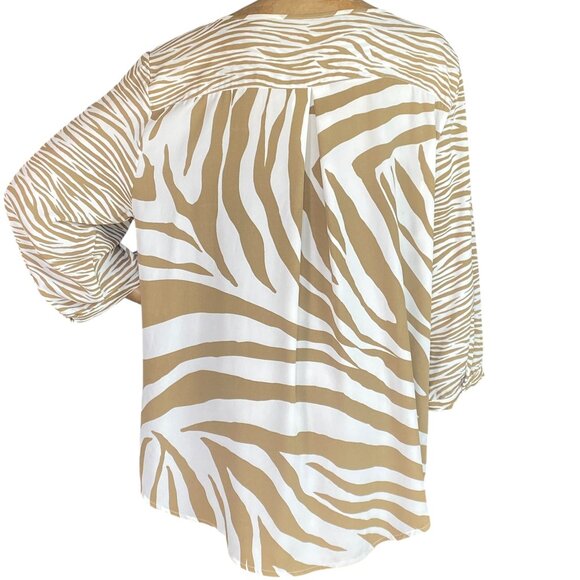 Chico's Zebra Waves Holly Blouse Sz 3(XL/16) White Tan #284P - Picture 7 of 10